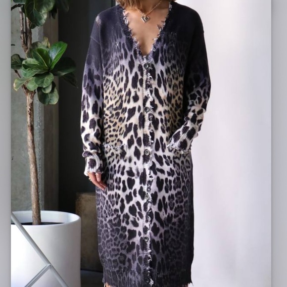 R13 Sweaters - R13 Leopard Print Cardigan in Black and Cream